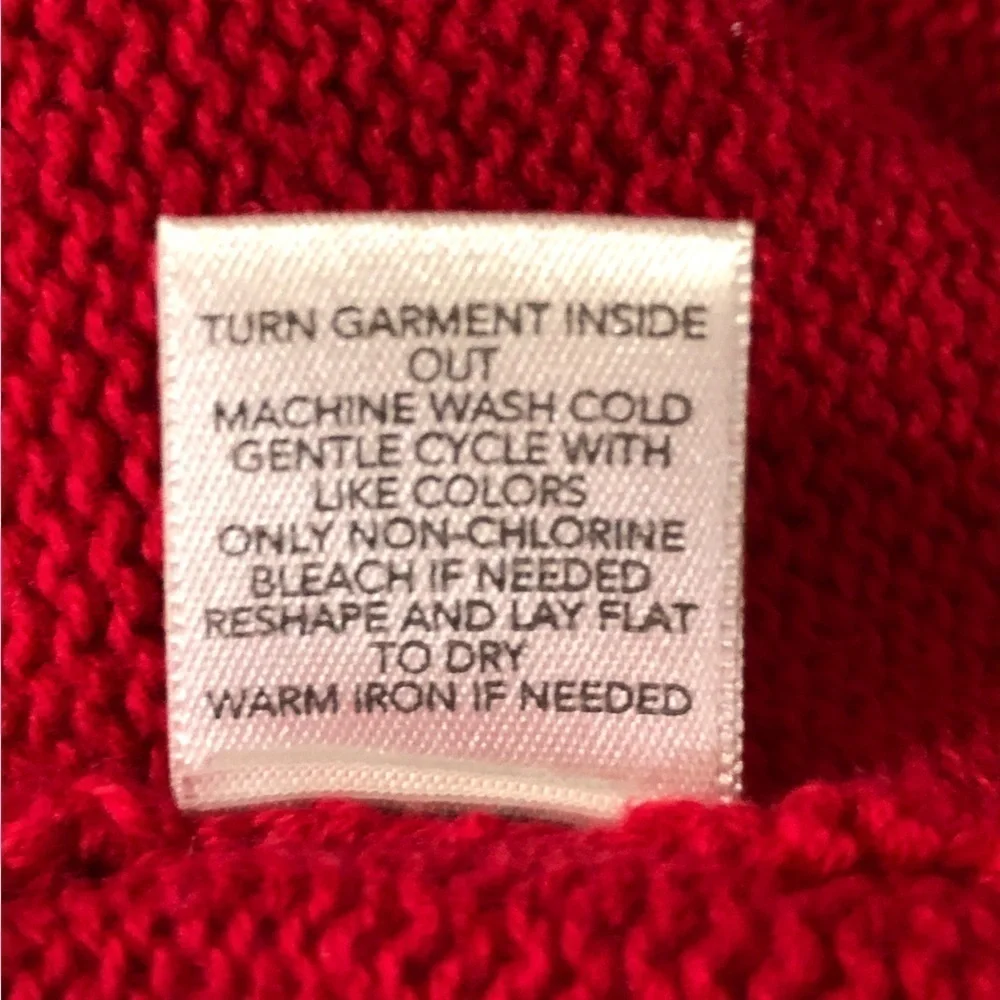 100% Cotton Red, Gray & White Fair Isle Cowl Neck Turtleneck Sweater Size Large - Picture 4 of 4